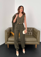 Khaki Striped Three-Piece Set