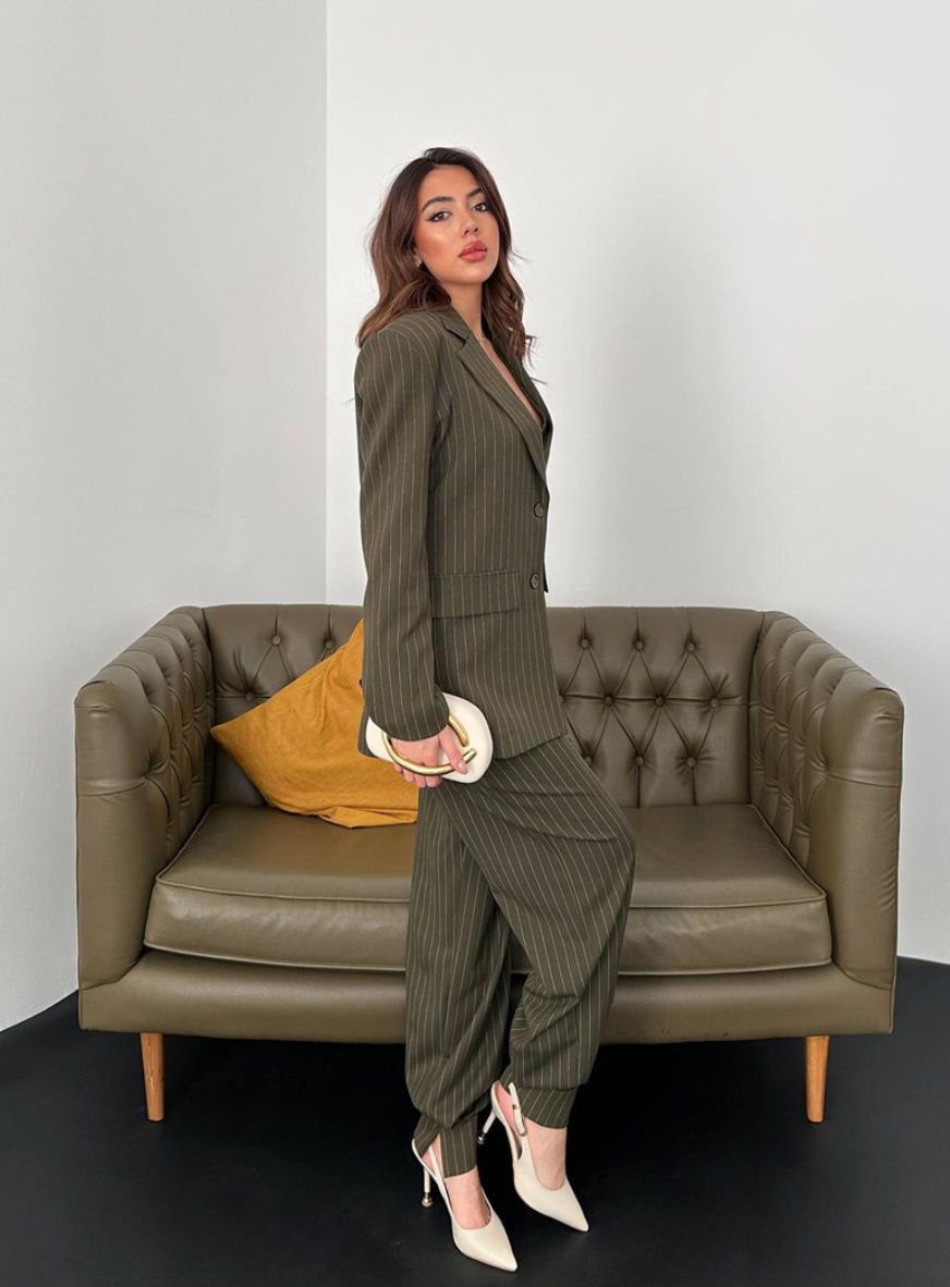 Khaki Striped Three-Piece Set