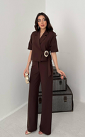 Brown Single Buckle Jacket And Trousers Set