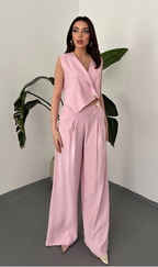 Pink Asymmetrical Vest And Pants Set