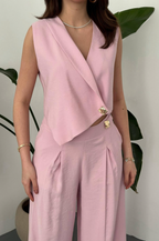Pink Asymmetrical Vest And Pants Set