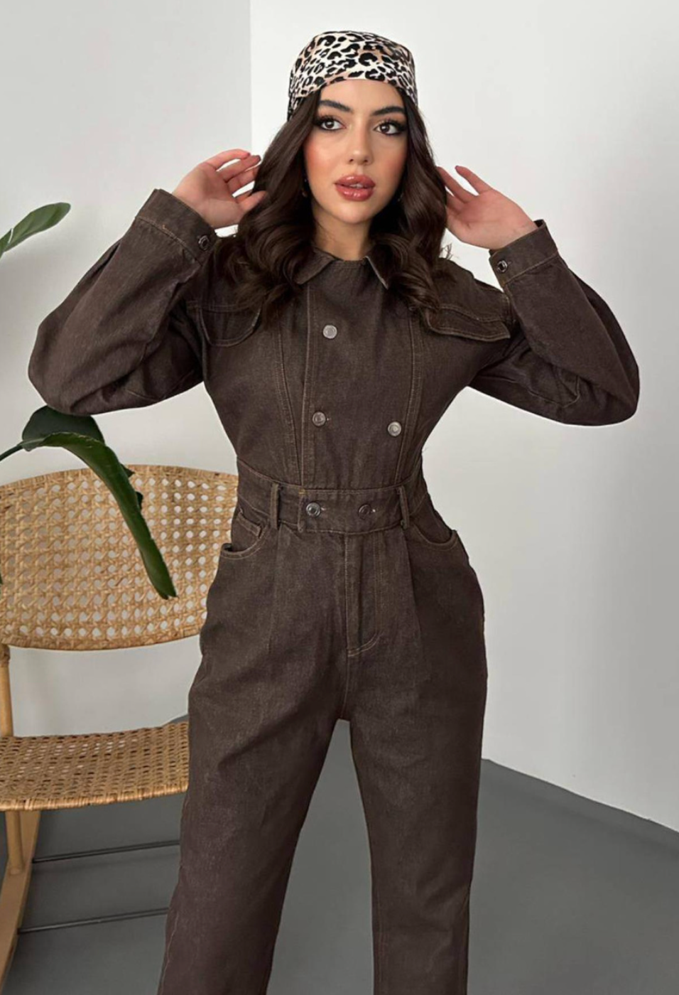 Brown Denim Jumpsuit