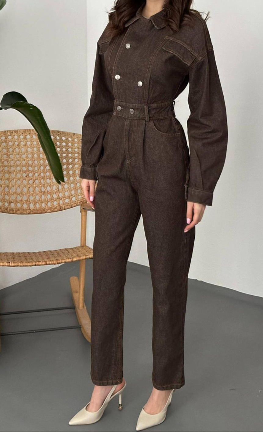 Brown Denim Jumpsuit