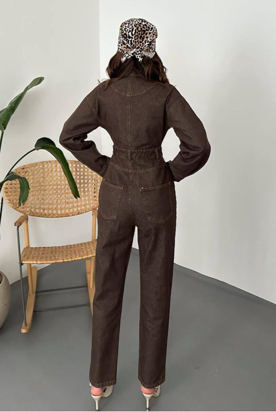 Brown Denim Jumpsuit