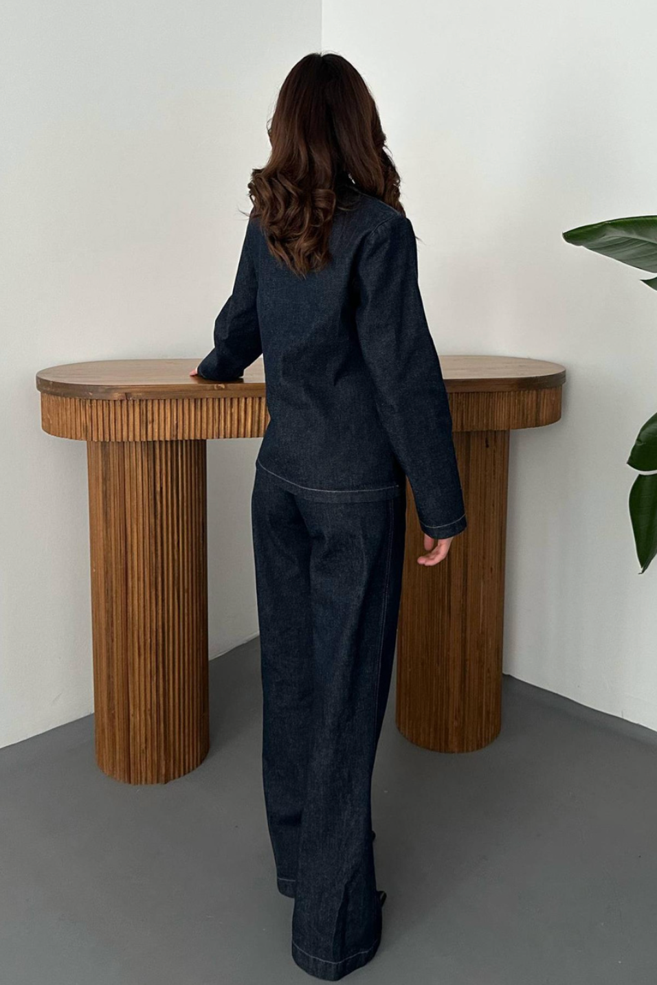 Blue Denim Suit with Gold Buttons