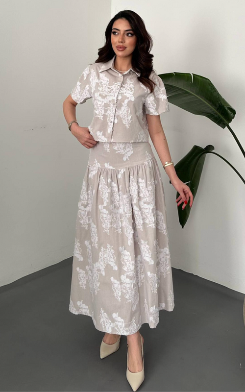 Beige Shirt and corset skirt Set