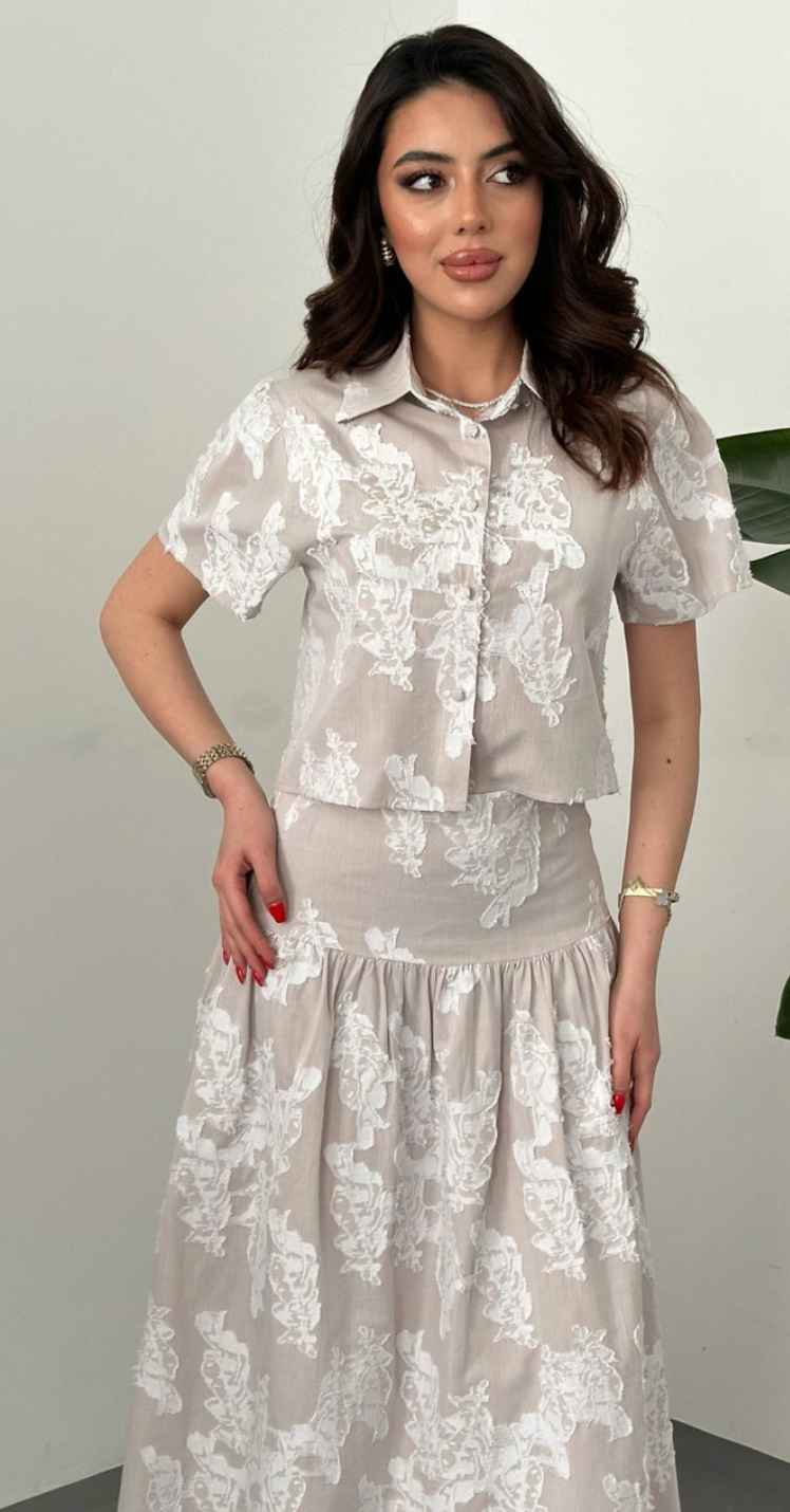 Beige Shirt and corset skirt Set