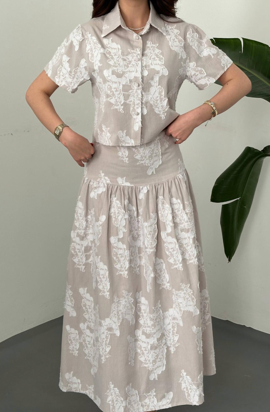 Beige Shirt and corset skirt Set