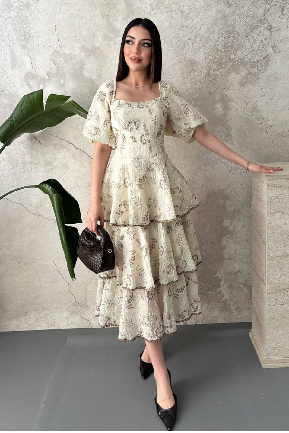 Brown Ruffled Layered Dress