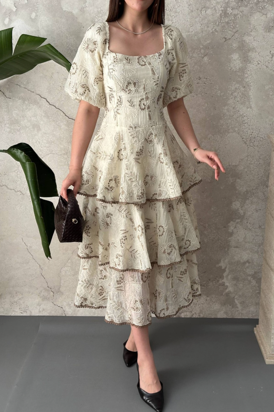 Brown Ruffled Layered Dress