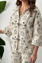 Beige Embroidered Linen Set