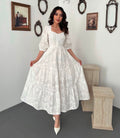 White Buttoned Embroidered Dress