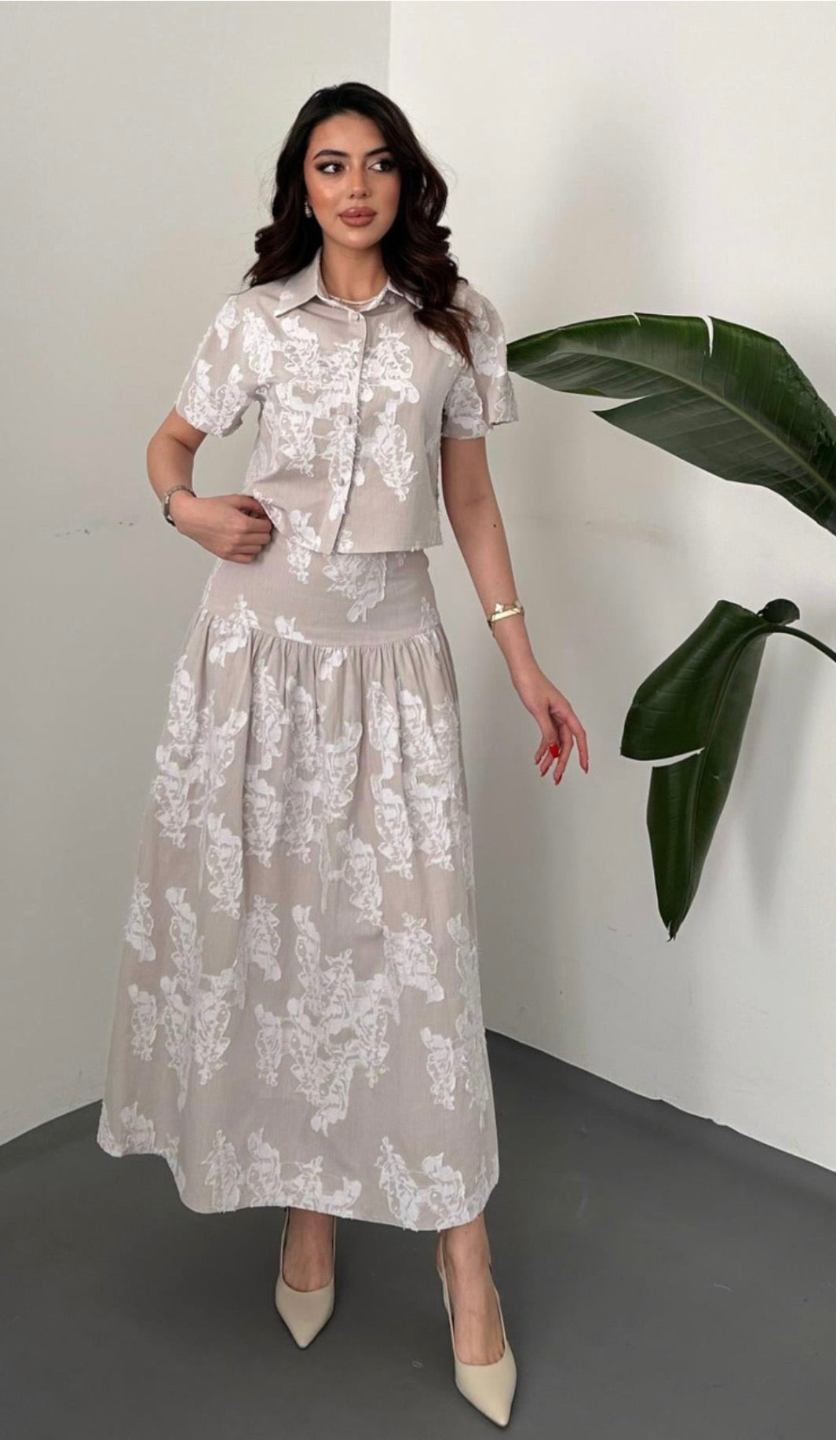 Beige Shirt and corset skirt Set
